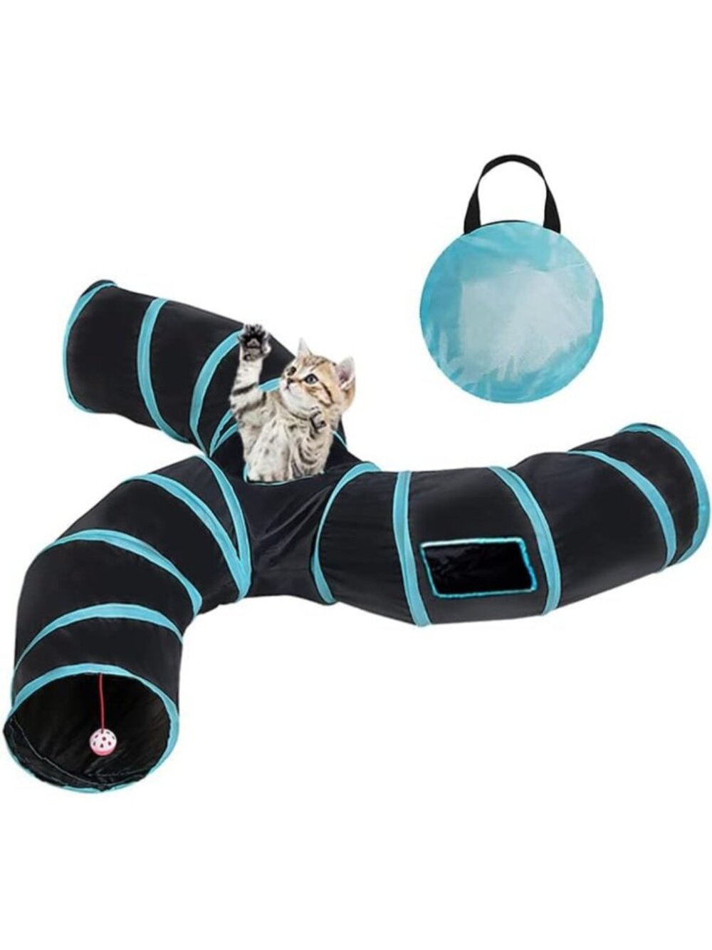 Large 3-Way Cat Tunnel with Peek Holes - Collapsible Interactive Play Toy for